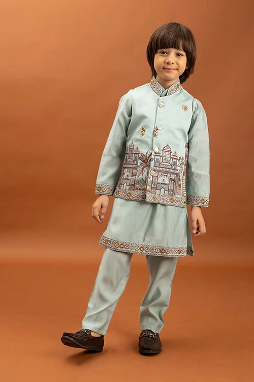 Sky Blue Kurta Pajama with Koti