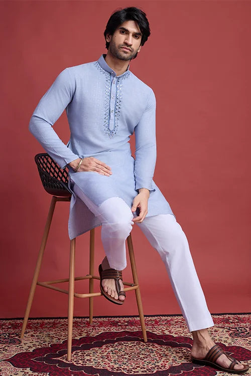 Sky Blue Mirror Work Kurta