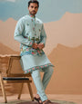 Stylish Sky Color Mens Koti Kurta Set Collection