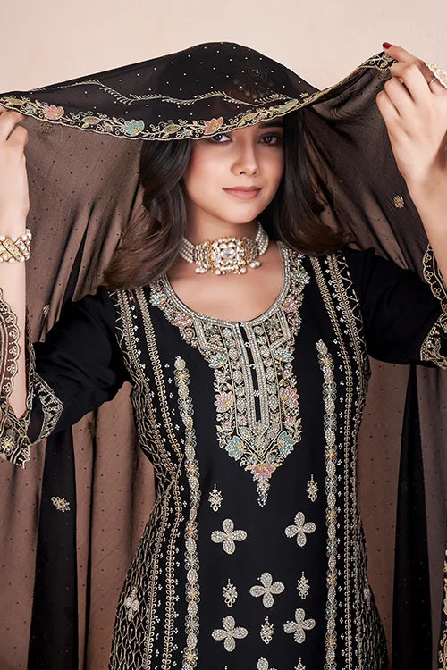 Black Georgette Suit with Siroksi