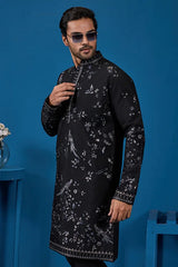 Black Embroidered Kurta for Men