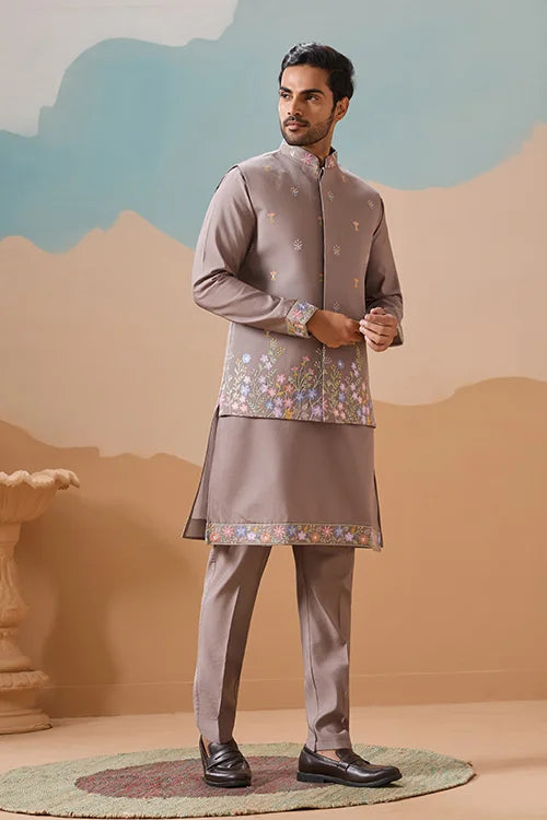 Grey Viscose Silk Kurta Set