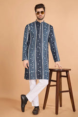 Mirror Foil Embroidered Kurta for men