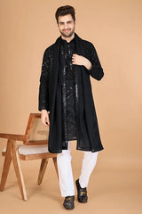 Black Kurta with Dupatta for Men