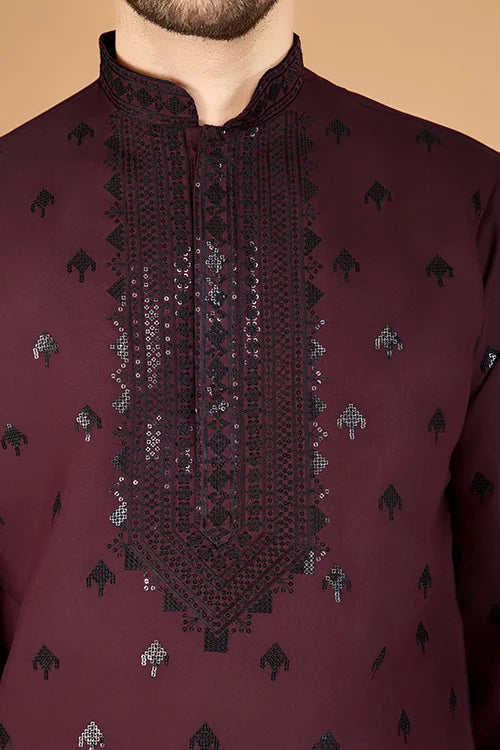 Men's Maroon Festive Kurta