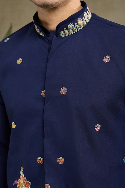 Navy Blue Kurta Jacket Set