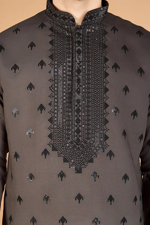 Brown Silk Kurta with Sequins