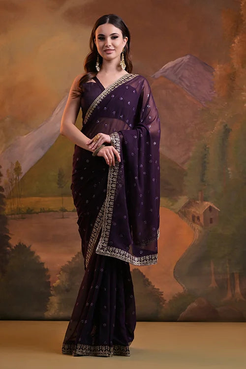 Stylish Wine Sequence Saree