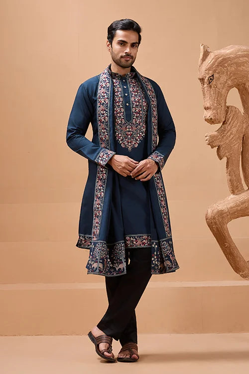 Teal Kurta Set for Mens