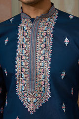 Teal Blue Embroidered Kurta Set