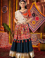 Teal Blue Mirror Chaniya Choli Set for Dandiya Night
