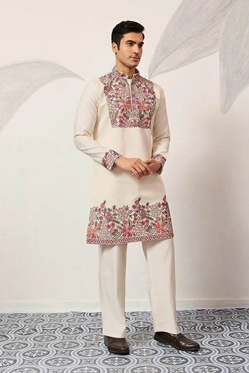 Embroidered White Kurta Pant