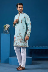 Embroidered Sky Kurta