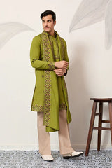 Wedding Fluorescent Green Mens Wear Kurta with Dupatta