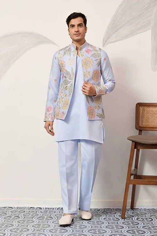 Luxury Sky Blue Koti Kurta Set