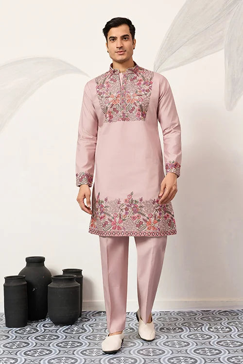 Stylish Dusty Pink Kurta Pant Set for Festive Occasions