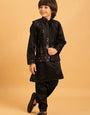 Traditional Black Mirror Work Koti Kurta Set for Boys