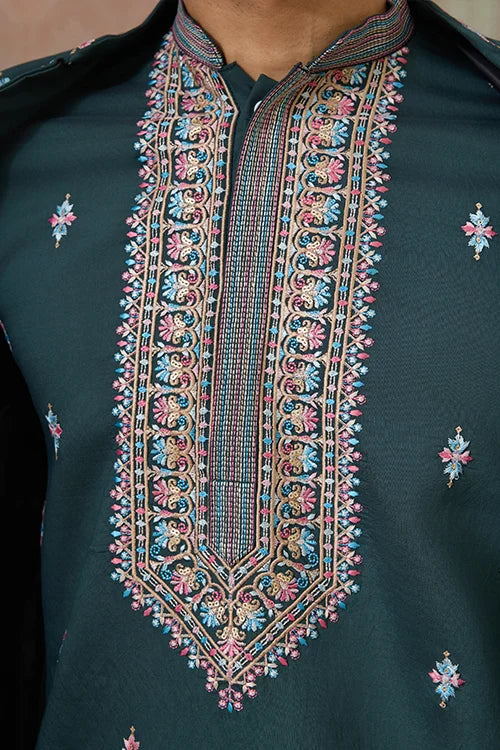Green Embroidered Koti Kurta