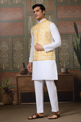 Yellow Silk Koti Kurta Set
