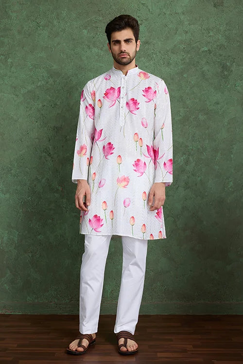 White & Pink Designer Kurta for Men