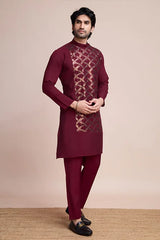 Traditional Embroidered Maroon Kurta