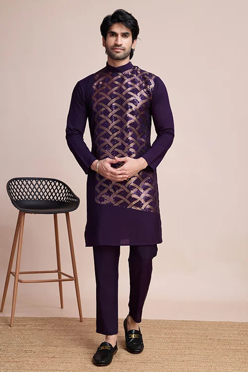 Traditional Purple Silk Kurta