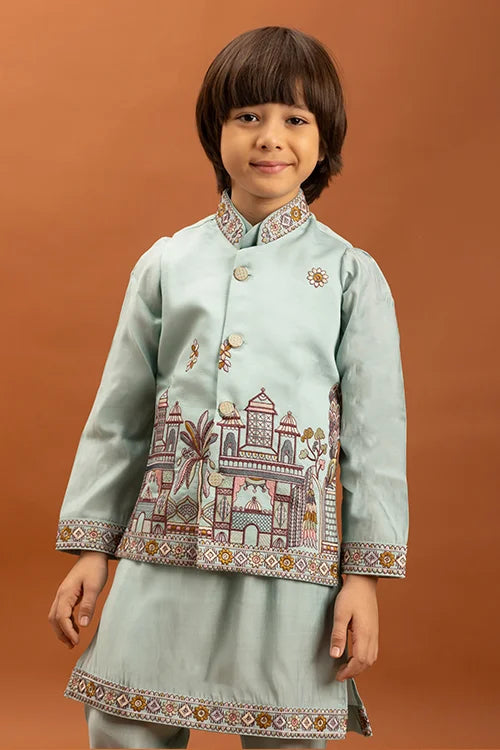 Sky Blue Kurta Koti for Kids