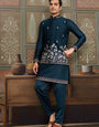 Traditional Teal Blue Koti Kurta Set for Mens Wear