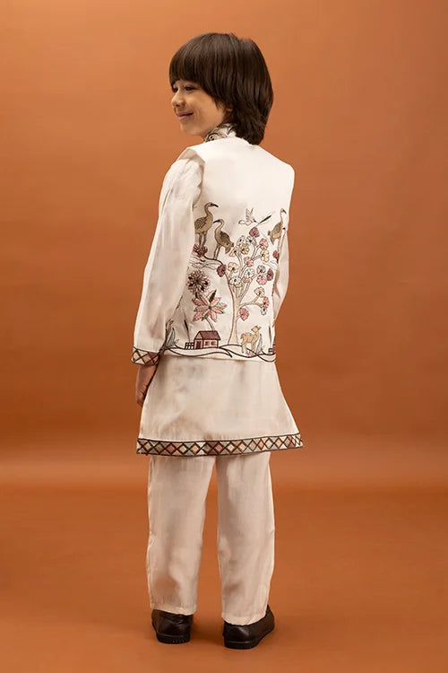 White Traditional Koti Kurta for Boys