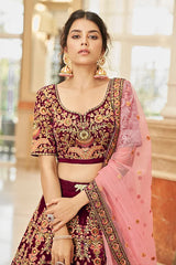 Maroon Velvet Lehenga