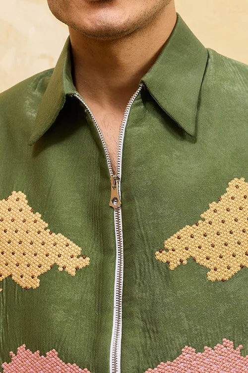 Green Velvet Bomber Jacket Set