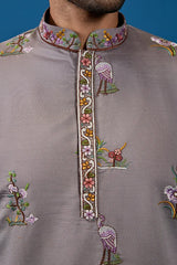 Grey Embroidered Men's Kurta