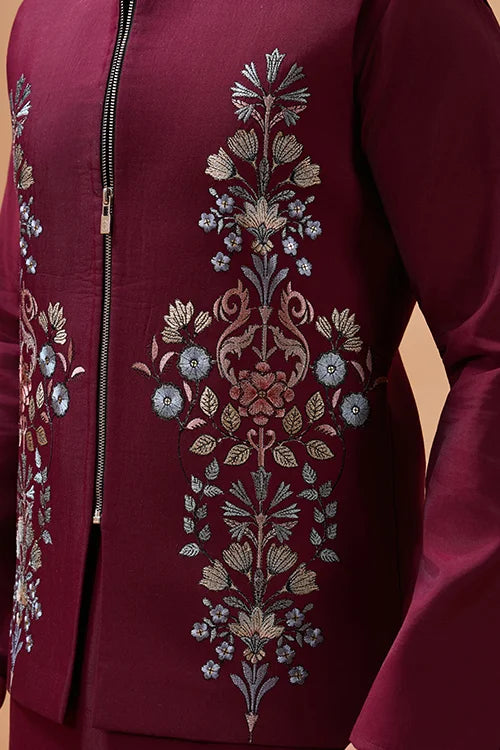 Maroon Embroidered Kurta Set