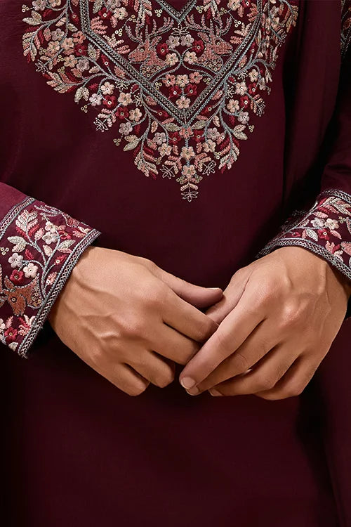 Maroon Kurta and Dupatta for Men's Wear