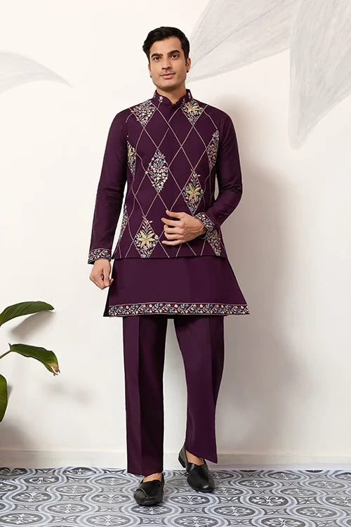 Embroidered Purple Kurta Set