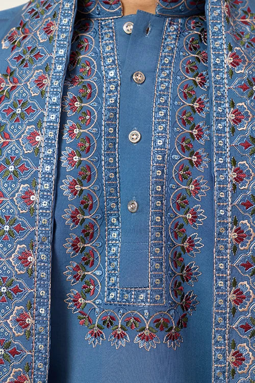 Wedding Royal Look Blue Kurta with Dupatta for Mens Wear