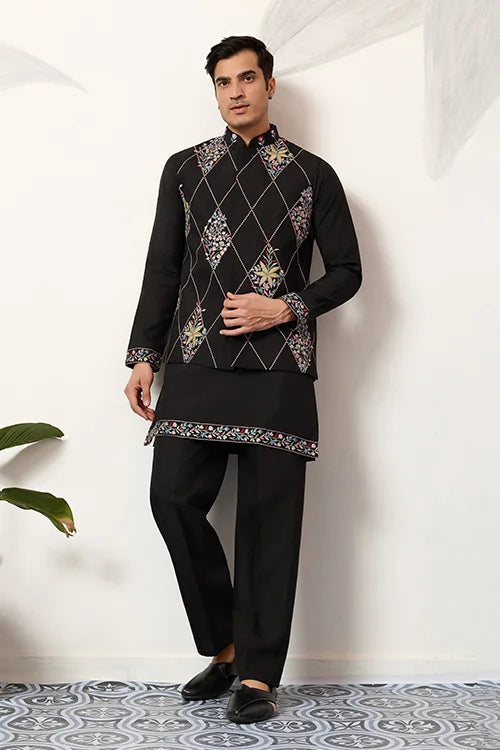 Wedding Black Koti Kurta Pajama