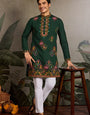 Embroidered Look Wedding Green Kurta for Men