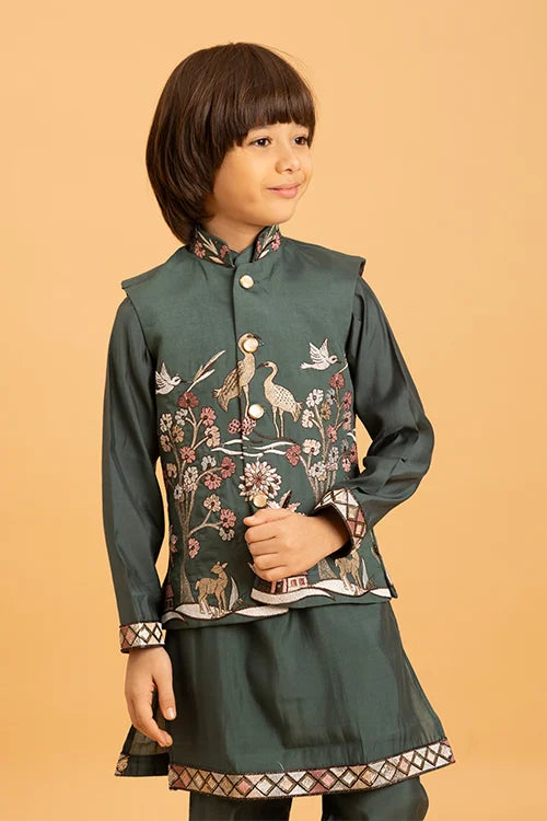 Kids Green Kurta with Koti