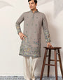 Wedding Traditional Look Grey Kurta for Mens Wear