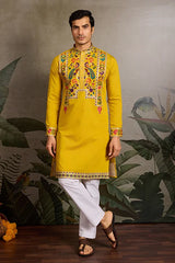 Yellow Embroidered Kurta for Men