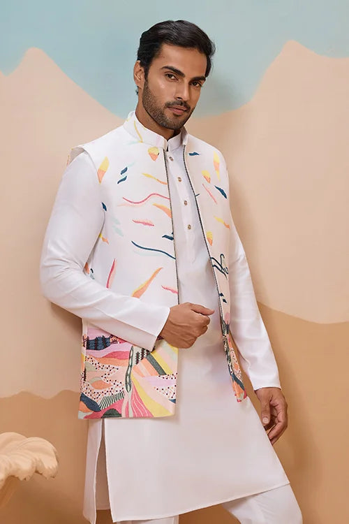 White Wedding Wear Koti Kurta