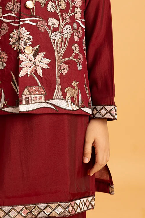 Kids Maroon Kurta Koti Dress