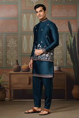 Teal Kurta Pajama with Koti