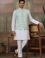 Wedding White Kurta Pajama with Green Koti Style