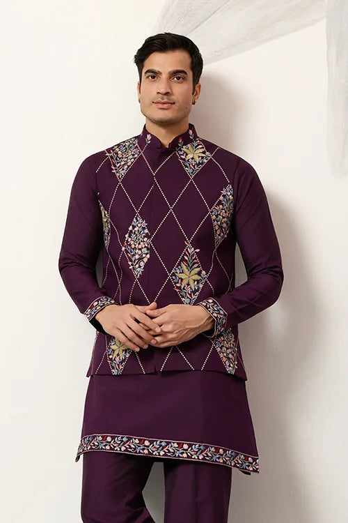 Wedding Purple Kurta Pajama Set