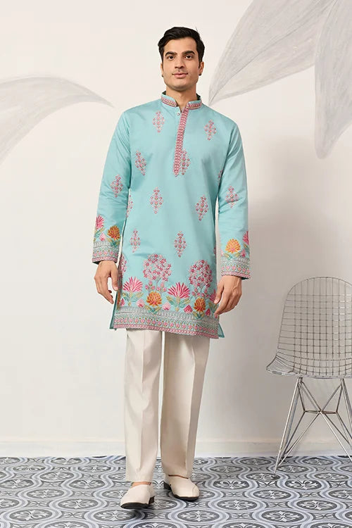Embroidered viscose silk kurta