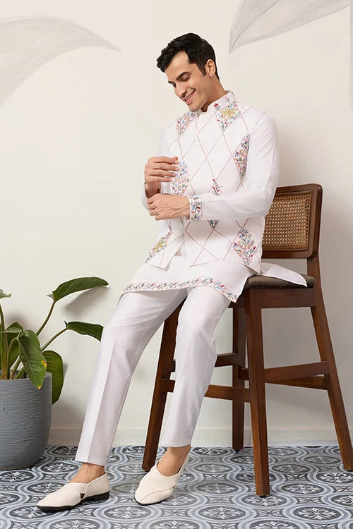 White Koti Kurta Pajama Set