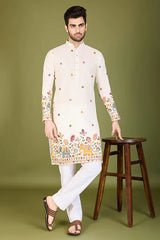 White Embroidered Mens Kurta