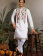 White Embroidered Mens Kurta for Special Events